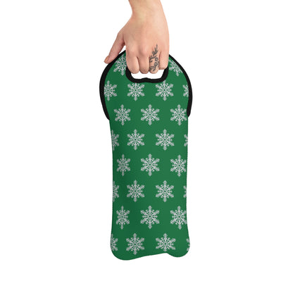 Snowflake Wine Tote Bag - Green